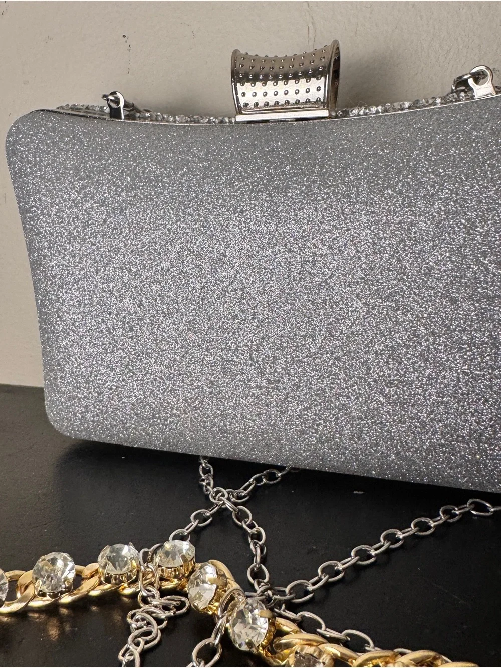 Silver Crystal Embellished Evening Clutch